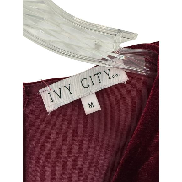 Ivy City Co. Red Holiday Christmas Party Festive Velvet Midi Dress Medium - Picture 2 of 12